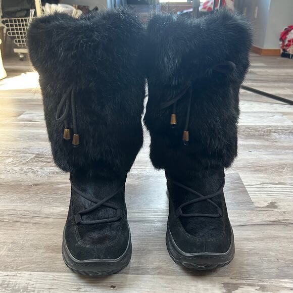 Pajar Canada Black Suede Rabbit Fur Snow Boots Winter Chalet Goth 36 EU 7 US - Picture 2 of 12